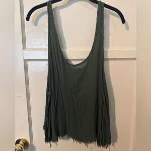 Free People Olive Green Lightweight Sheer Raw Hem Sleeveless Top
